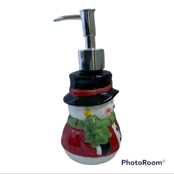 Snowman Ceramic Hand Painted Soap Lotion Dispenser Napkin Letter Holder Set - Picture 6 of 13